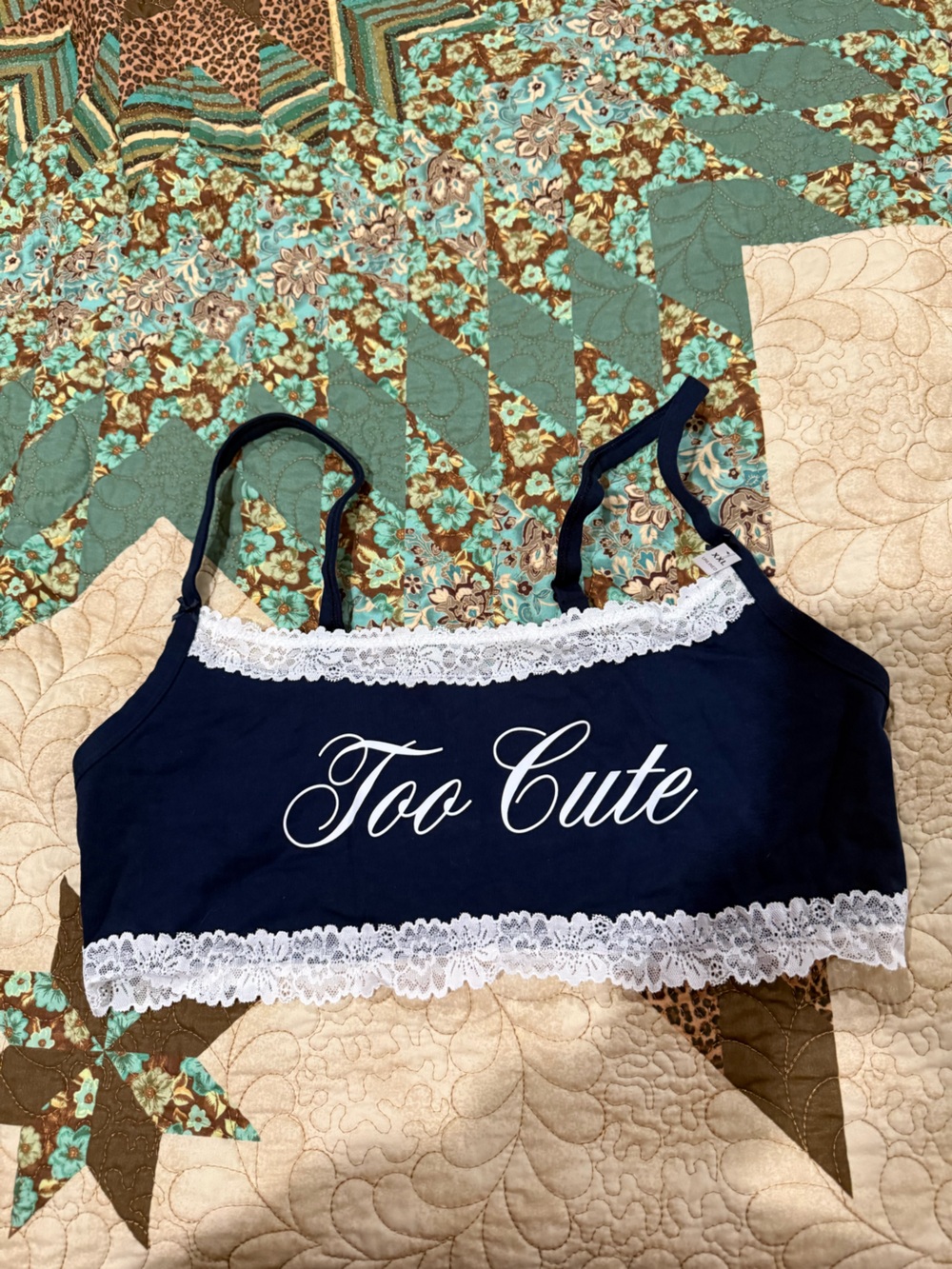 Victoria's Secret PINK Noir Navy Cotton Unlined Lace-Trim Scoop Bralette NWT XXL